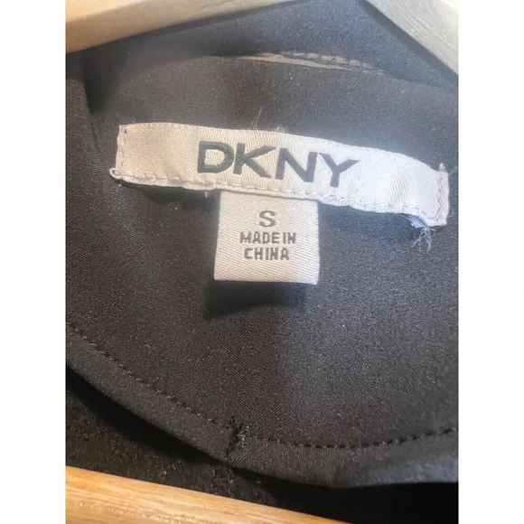 DKNY black faux leather mixed media jacket coat moto button spandex size Small - Picture 4 of 6